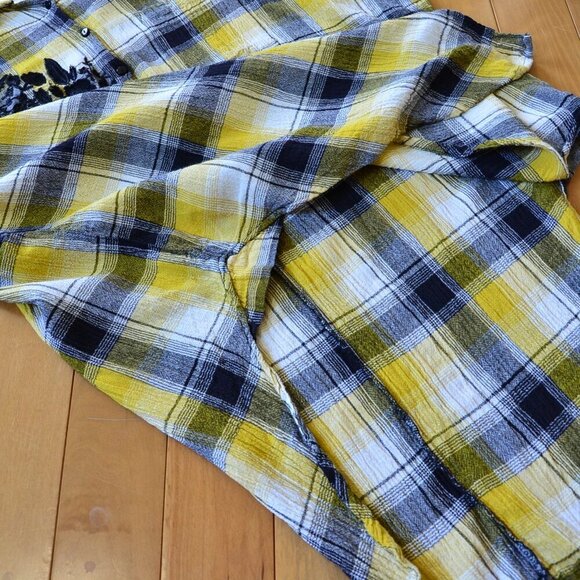 Anthropologie Maeve Embroidered Plaid Button Down Tunic Shirt Size XS/S - Picture 8 of 15